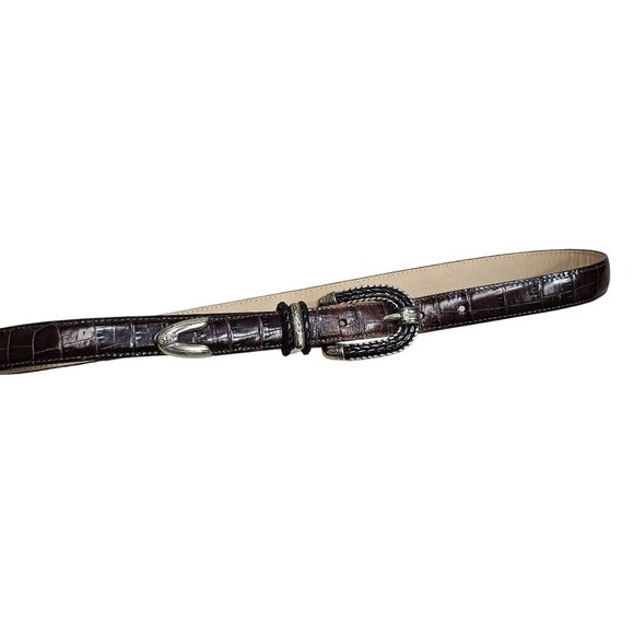 Brighton Womens Brown‎ Croc Embossed Leather Belt With Ornate Western Buckle 32 - Picture 1 of 7